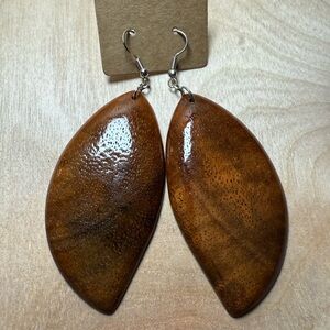 Elegant Brown Leaf-Shaped Wood Earrings